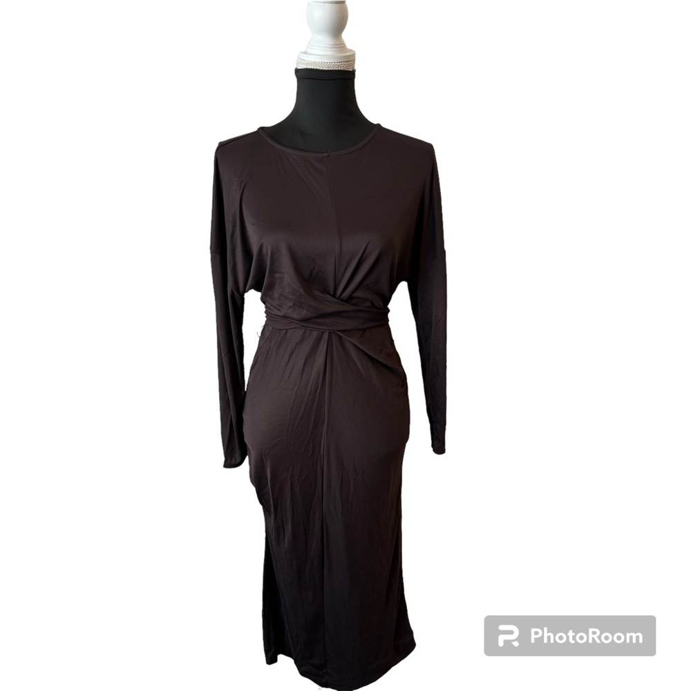 Mango Midi Wrap Dress Jersey Brown Size 4/Small NWT
